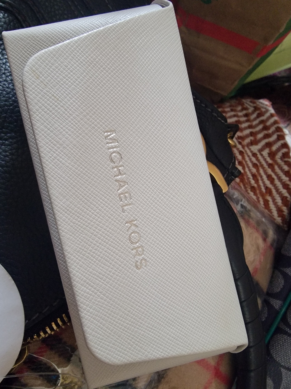 Michael Kors White Saffiano Leather Eyeglass Case With Cloth